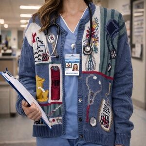 Northern Isles Vintage Folk handknit Cardigan Grannycore nursing medical Sweater